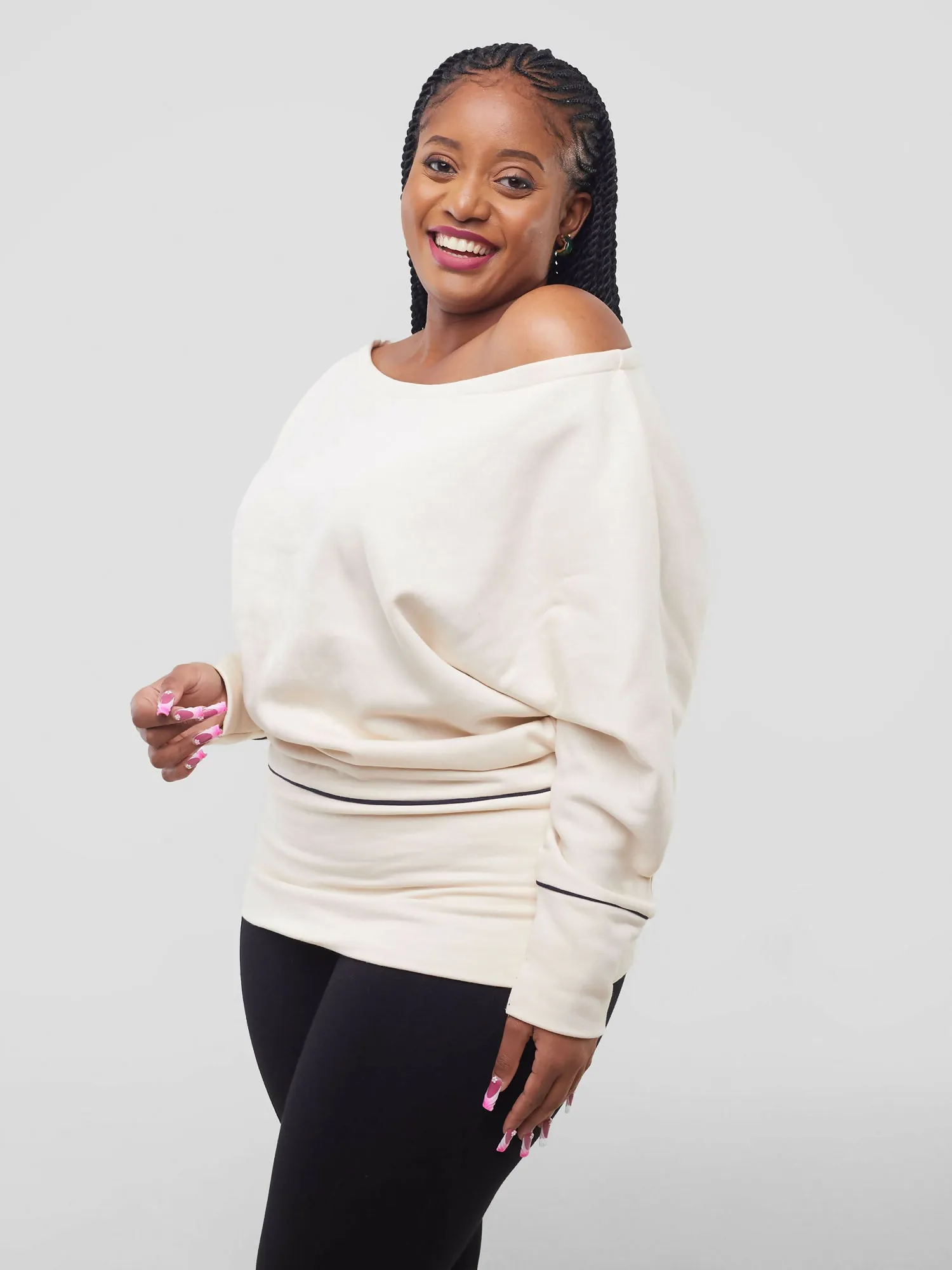 Liliadly Off Shoulder Butterfly Sweater - Cream