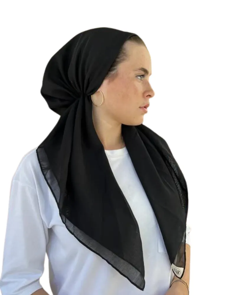 Scarf Bar Solid Black Cotton Classic Pre-Tied Bandanna with Full Grip