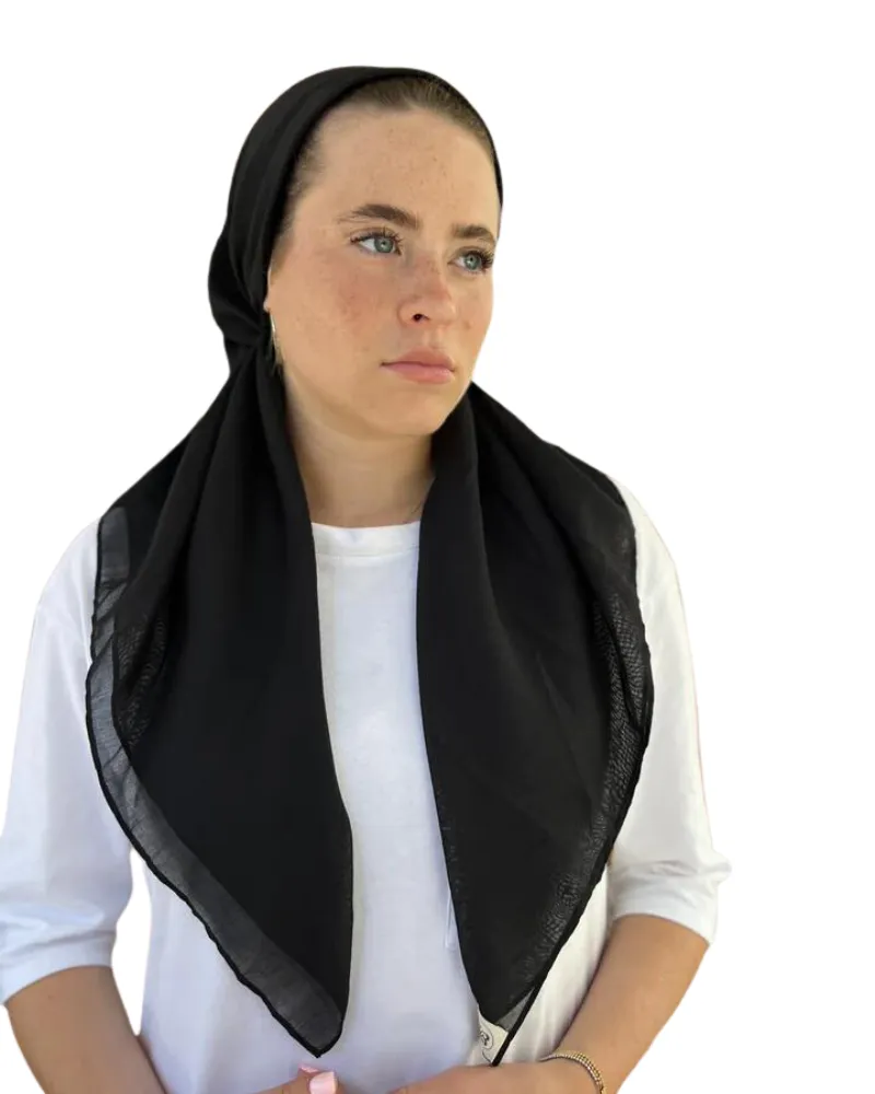 Scarf Bar Solid Black Cotton Classic Pre-Tied Bandanna with Full Grip