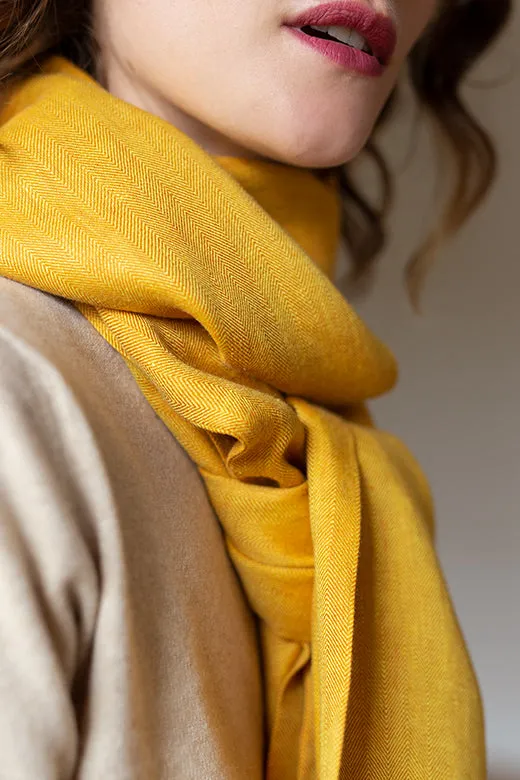 The STABLE Irish Linen Scarf - Harvest Yellow Herringbone